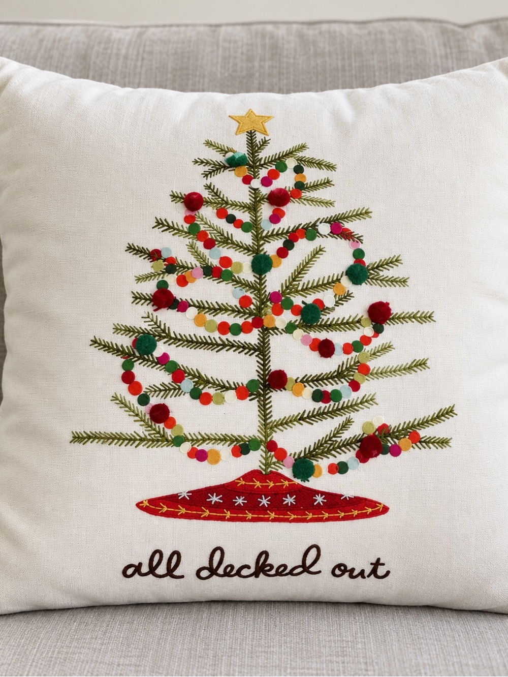 NEW Christmas tree accented with colorful mini pom-pom ornaments 16 x 16
